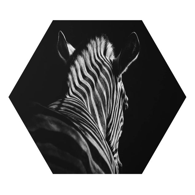 Hexagon Bild Alu-Dibond - Dunkle Zebra Silhouette