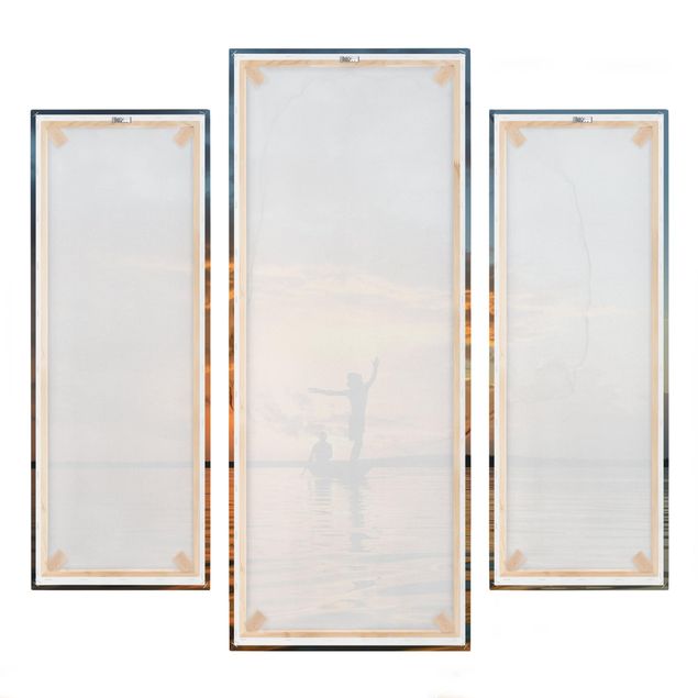 Leinwandbild 3-teilig - Netz im Sonnenuntergang - Galerie Triptychon