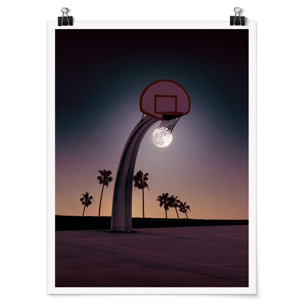 Poster - Jonas Loose - Basketball mit Mond - Hochformat 4:3