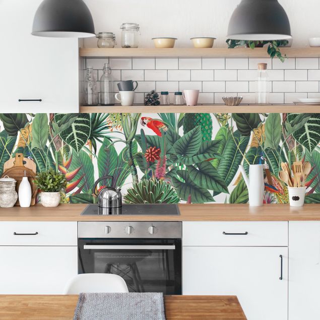 Küchenrückwand - Bunter tropischer Regenwald Muster