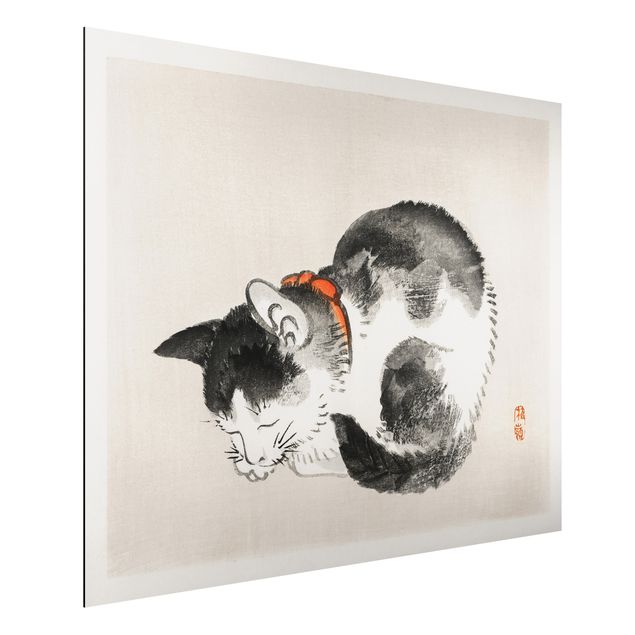 Aluminium Print gebürstet - Asiatische Vintage Zeichnung Schlafende Katze - Querformat 3:4