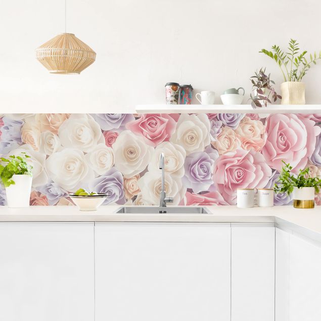Küchenrückwand - Pastell Paper Art Rosen