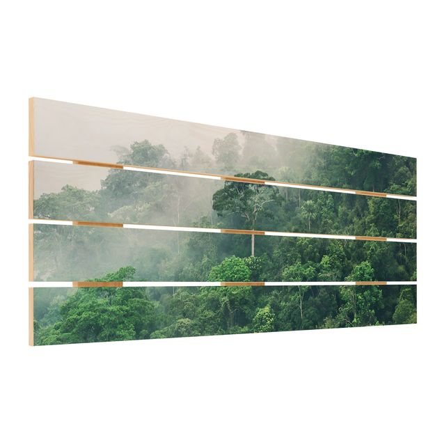 Holzbild - Dschungel im Nebel - Querformat 2:5