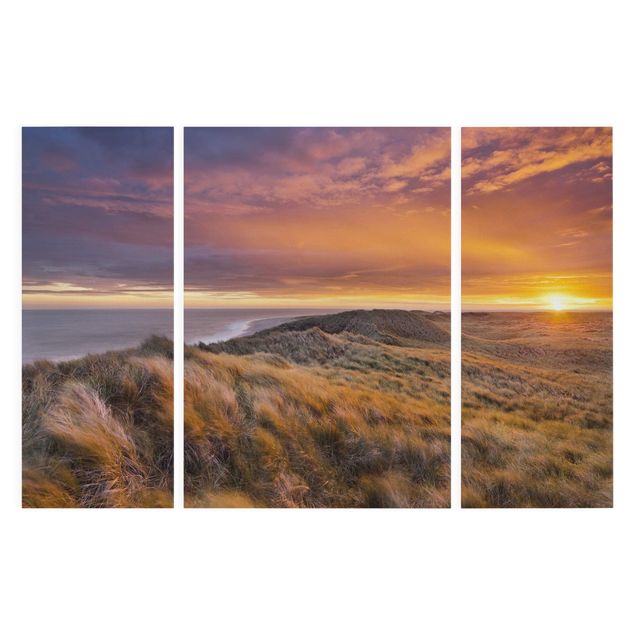 Leinwandbild 3-teilig - Sonnenaufgang am Strand auf Sylt - Triptychon