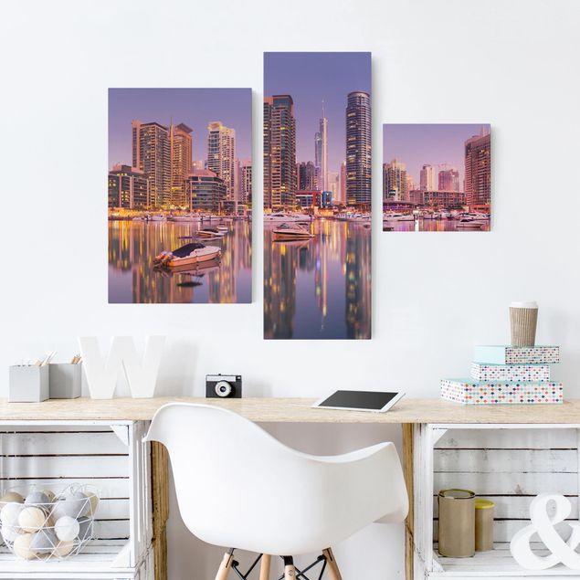 Leinwandbild 3-teilig - Dubai Skyline und Marina - Collage 1