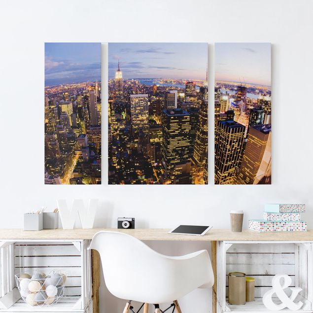 Leinwandbild 3-teilig - New York Skyline bei Nacht - Triptychon