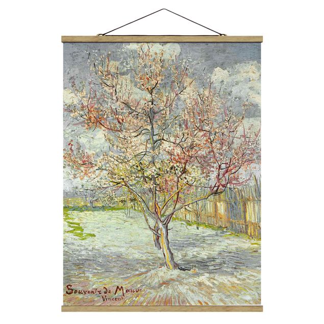 Stoffbild mit Posterleisten - Vincent van Gogh - Blühende Pfirsichbäume - Hochformat 3:4
