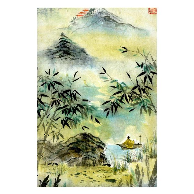 Magnettafel - Japanische Aquarell Zeichnung Bambuswald - Memoboard Hochformat 3:2