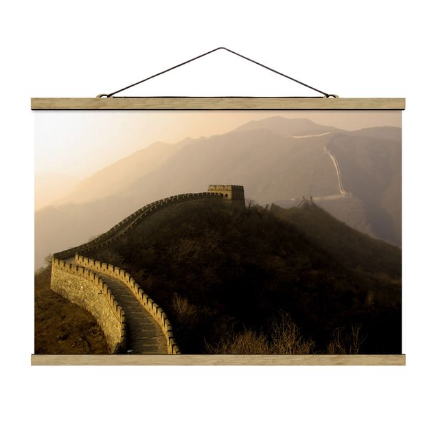 Stoffbild mit Posterleisten - Sonnenaufgang über der chinesischen Mauer - Querformat 3:2