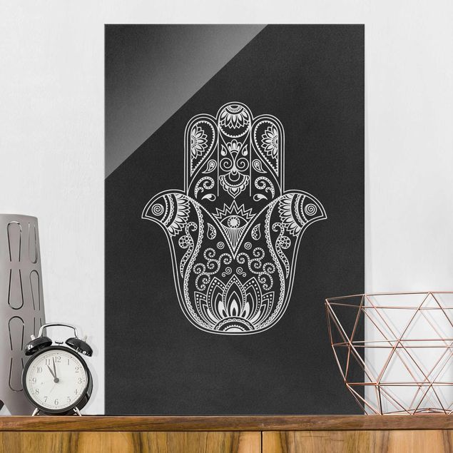 Glas Magnetboard Hamsa Hand Illustration weiß schwarz