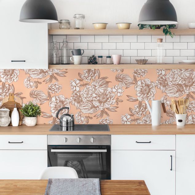 Küchenrückwand - Kupferstich Blütenbouquet