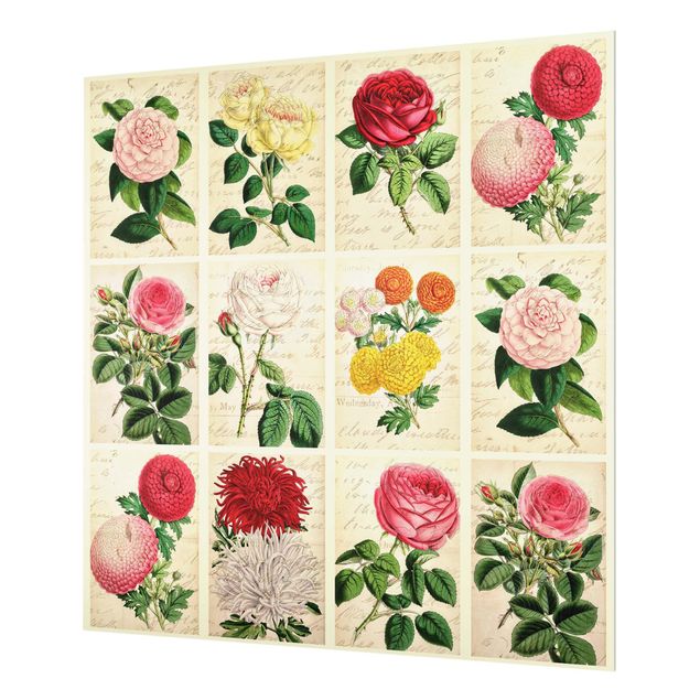 Glas Spritzschutz - Vintage Blumen Collage - Quadrat - 1:1