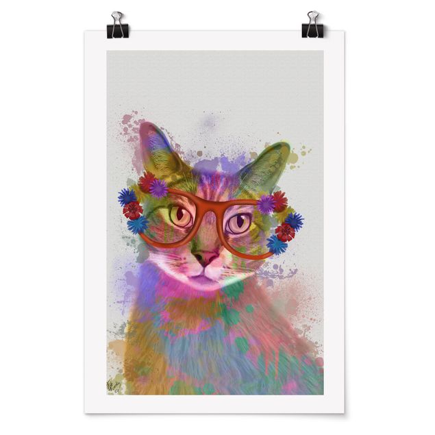 Poster - Regenbogen Splash Katze - Hochformat 3:2