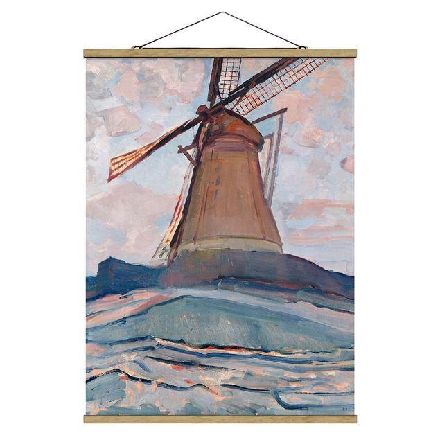 Stoffbild mit Posterleisten - Piet Mondrian - Windmühle - Hochformat 3:4