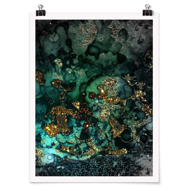 Poster - Goldene Meeres-Inseln Abstrakt - Hochformat 4:3