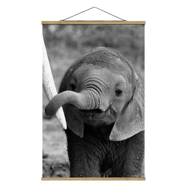 Stoffbild mit Posterleisten - Elefantenbaby - Hochformat 2:3
