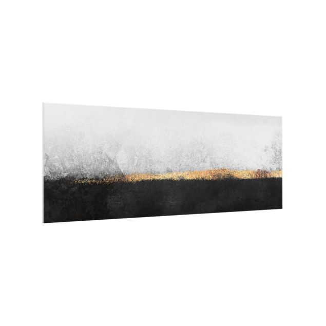 Spritzschutz Glas - Abstrakter Goldener Horizont Schwarz Weiß - Panorama - 5:2