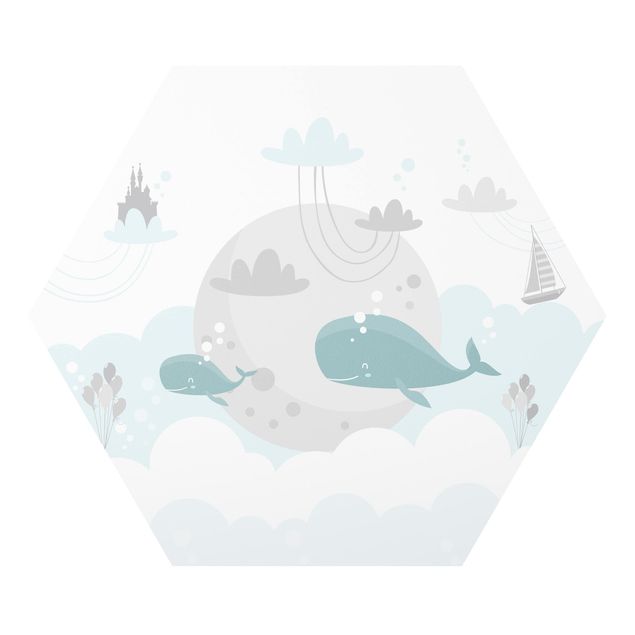 Hexagon Bild Forex - Wolken mit Wal und Schloss