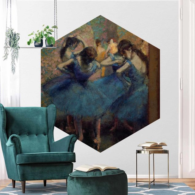 Hexagon Mustertapete selbstklebend - Edgar Degas - Blaue Tänzerinnen