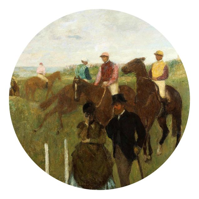 Runde Tapete selbstklebend - Edgar Degas - Jockeys auf Rennbahn