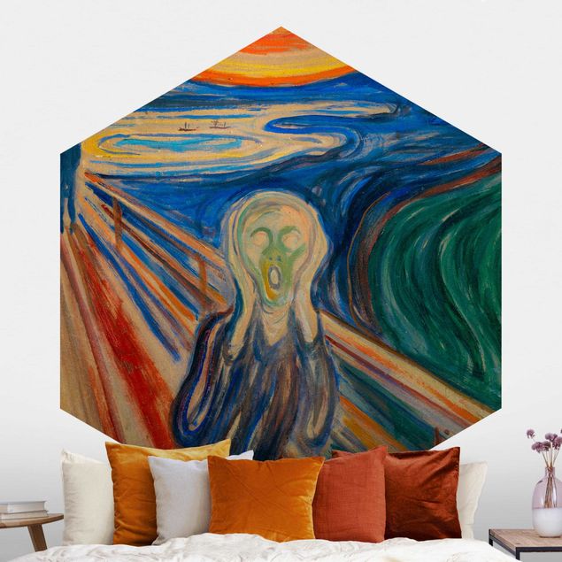 Hexagon Mustertapete selbstklebend - Edvard Munch - Der Schrei