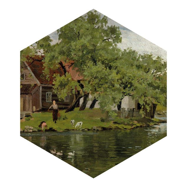 Hexagon Mustertapete selbstklebend - Edvard Munch - Fluss Akerselven