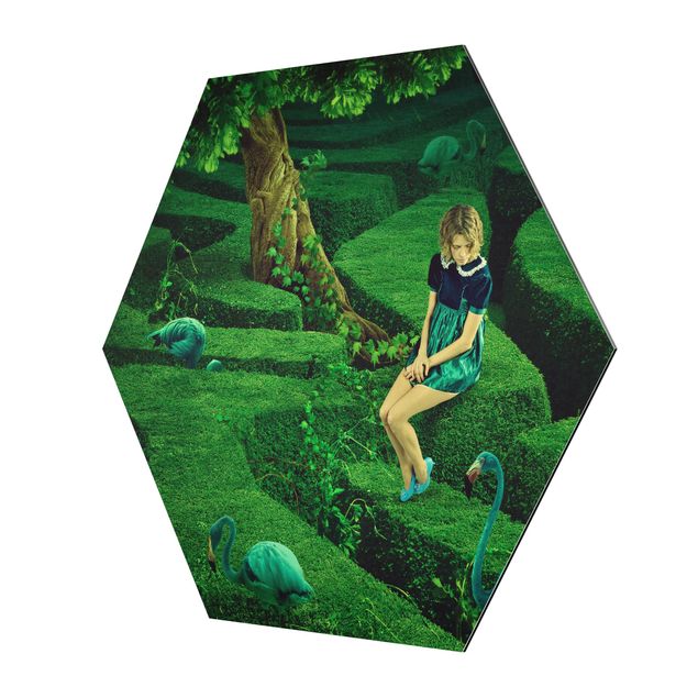 Hexagon Bild Alu-Dibond - Frau im Labyrinth