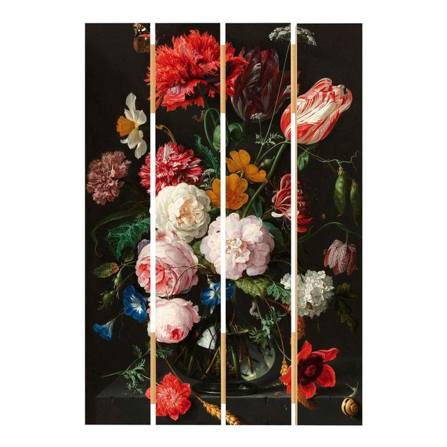 Holzbild - Jan Davidsz de Heem - Stillleben mit Blumen in einer Glasvase - Hochformat 3:2