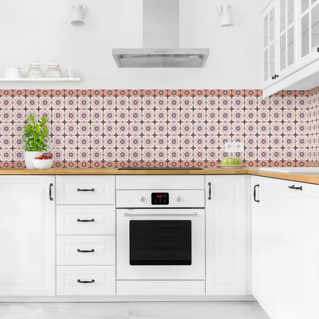 Küchenrückwand - Geometrischer Fliesenmix Blume Orange