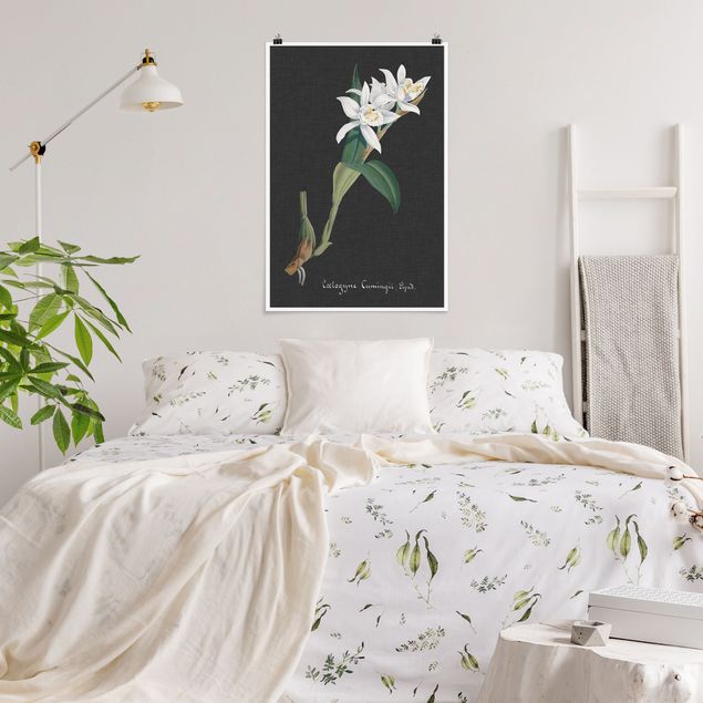 Poster - Weiße Orchidee auf Leinen II - Hochformat 3:2
