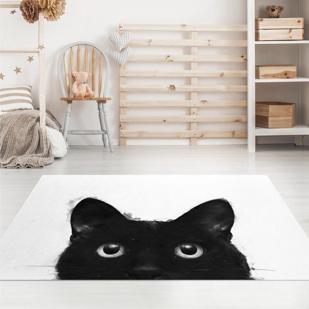 outdoor-teppich wetterfest Illustration Schwarze Katze auf Weiß Malerei
