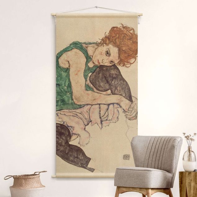 Wandteppich Kunst Egon Schiele - Sitzende Frau mit hochgezogenem Knie