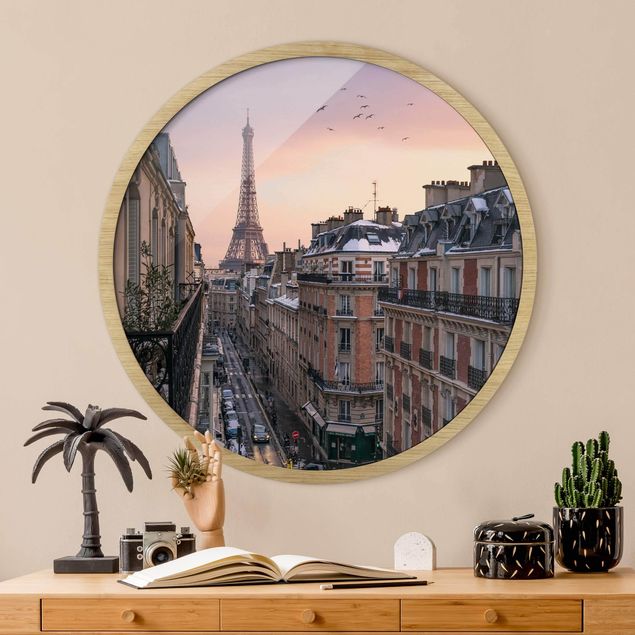 Rundes Gerahmtes Bild - Eiffelturm bei Sonnenuntergang