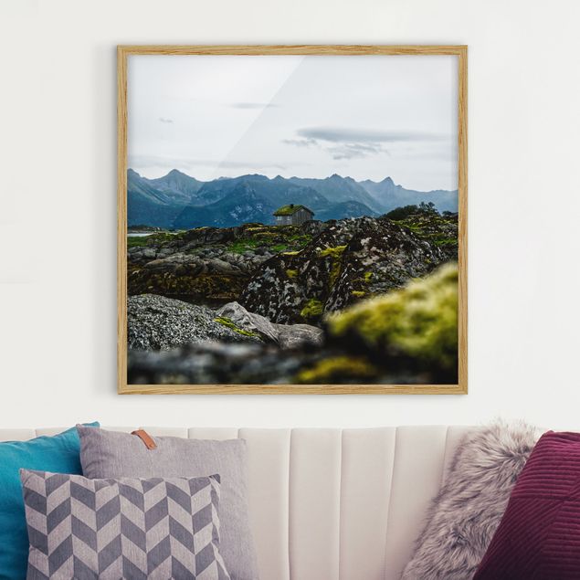 Bild mit Rahmen - Einsame Hütte in Norwegen - Quadrat