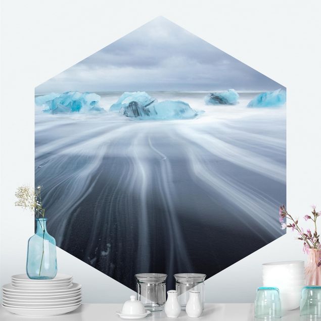 Hexagon Fototapete selbstklebend - Eislandschaft