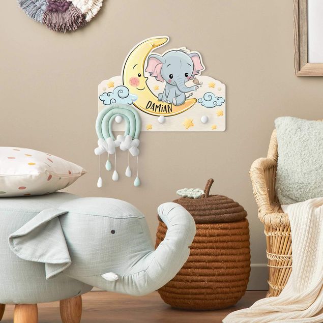 Kindergarderobe Holz - Elefant Mond mit Wunschnamen