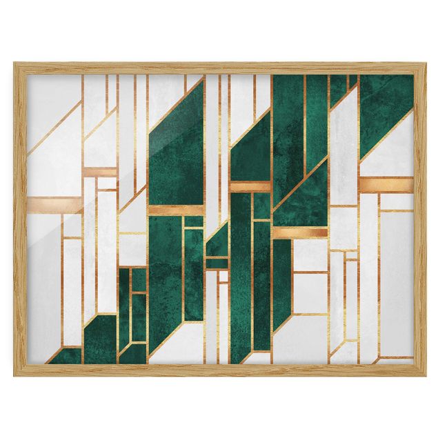 Bild mit Rahmen - Emerald und Gold Geometrie - Querformat