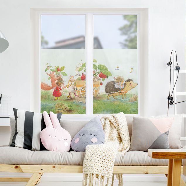 Fensterfolie - Sichtschutz - Erdbeerinchen Erdbeerfee - Mit Igel - Fensterbilder