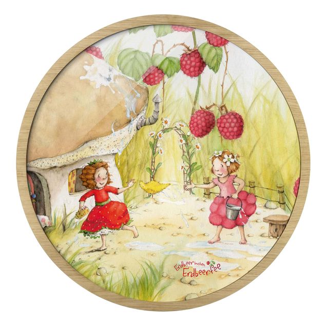 Rundes Gerahmtes Bild - Erdbeerinchen Erdbeerfee - Unter dem Himbeerstrauch