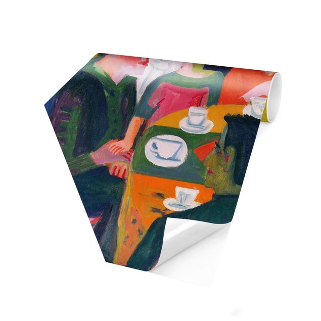 Hexagon Mustertapete selbstklebend - Ernst Ludwig Kirchner - Kaffeetisch