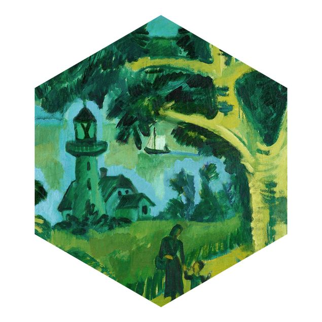 Hexagon Mustertapete selbstklebend - Ernst Ludwig Kirchner - Leuchtturm auf Fehmarn