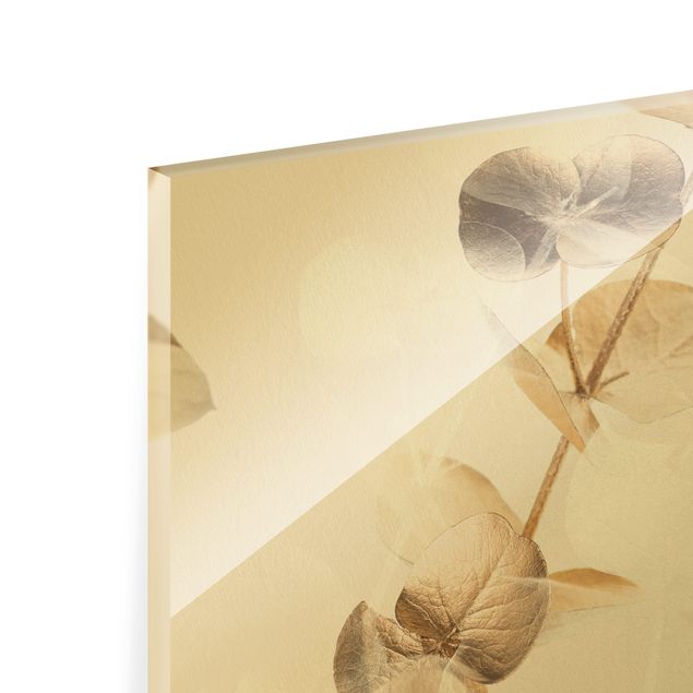 Glasbild mehrteilig - Eukalyptuszweige in Gold 3-teilig