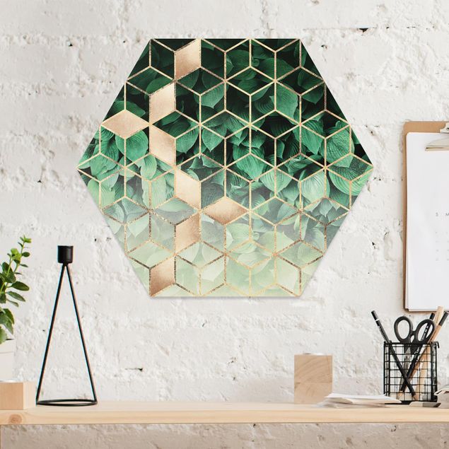 Hexagon Bild Forex - Grüne Blätter goldene Geometrie