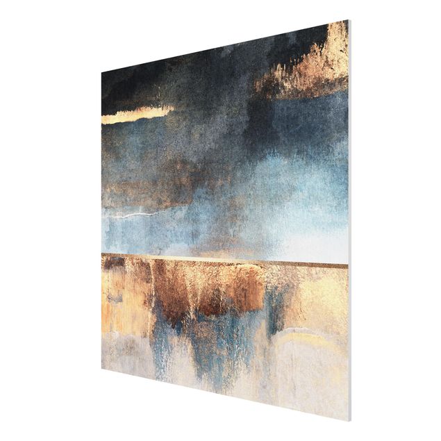 Forex Fine Art Print - Abstraktes Seeufer in Gold - Quadrat 1:1