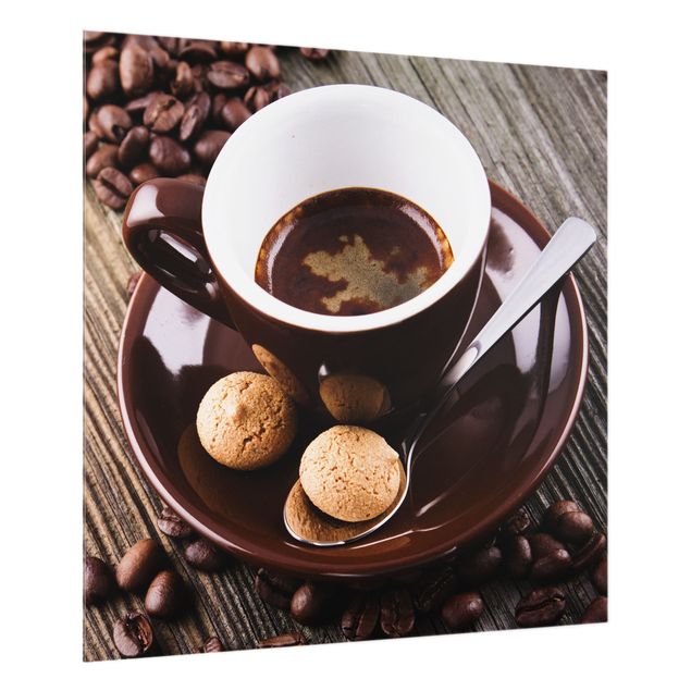 Spritzschutz Glas - Kaffeetasse mit Kaffeebohnen - Quadrat 1:1