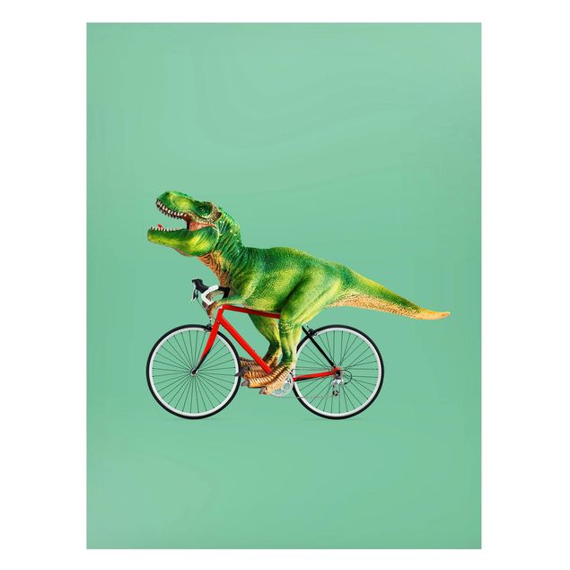 Magnettafel - Jonas Loose - Dinosaurier mit Fahrrad - Memoboard Hochformat 4:3
