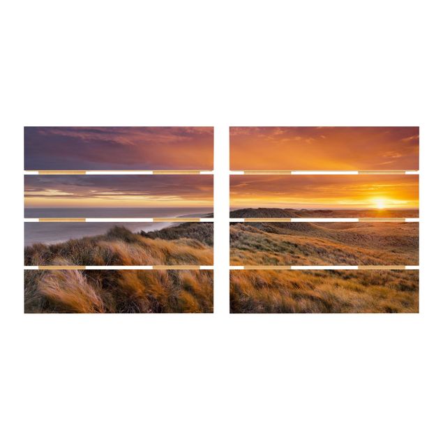 Holzbild 2-teilig - Sonnenaufgang am Strand auf Sylt - Quadrate 1:1