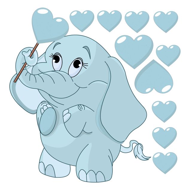 Wandtattoo Herz Elefantenbaby mit blauen Herzen
