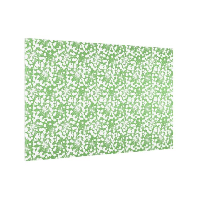 Spritzschutz Glas - Natürliches Muster Pusteblume mit Punkten vor Grün - Querformat 3:2