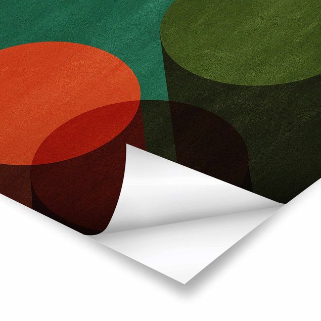 Poster - Abstrakte Formen - Kreise in Grün und Rot - Quadrat 1:1